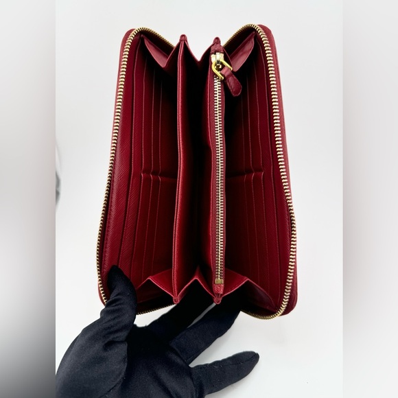 Prada Saffiano Leather Magenta Zip Around Long Wallet with Gold Hardware - Picture 2 of 12
